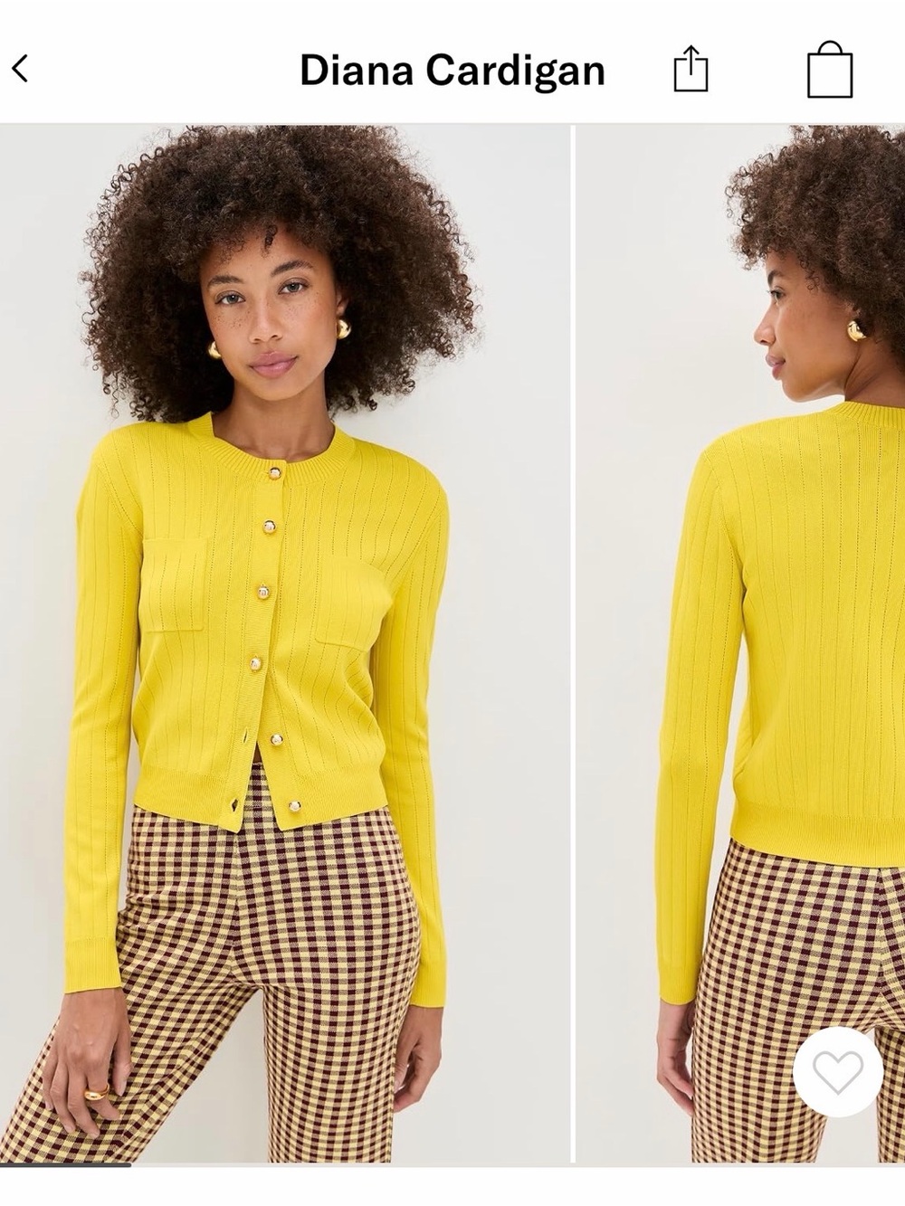 Diana Ribbed Button-Front Cardigan in Yellow